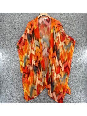 Michael Stars Top Womens Orange Multi Chevron Shawl Wrap Open Front Beach Boho